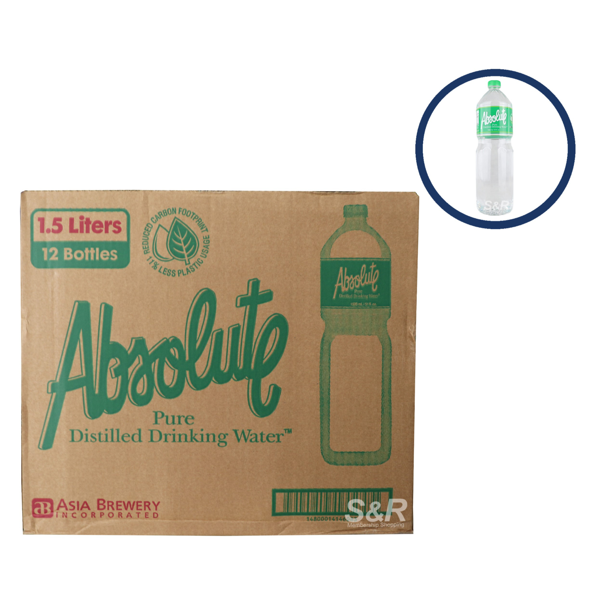 Absolute Pure Distilled Drinking Water (1.5L x 12pcs)